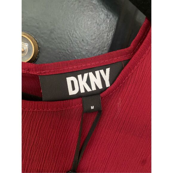 DKNY NWT Mesh Short Sleeve Red Shirt Blouse, Size Medium, MSRP $69 - Picture 4 of 12
